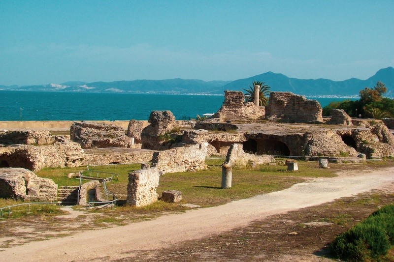 Panoramic of Cartaghe, Los Zocos, Medina and Sidi Bou Said from Tunis port